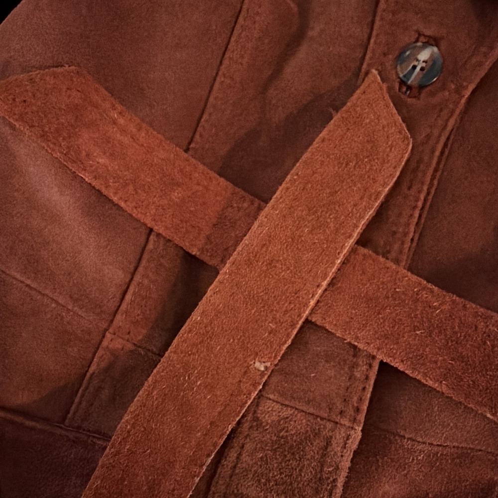 Vintage Suede Jacket 70s 80's Small Boho Western Whipstitch Cognac Leather Coat - Picture 11 of 16